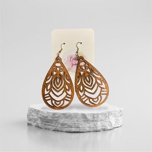 Handmade Wooden teardrop mandala earrings